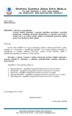 nagradjeni clanovi KKK Domenica za 2020